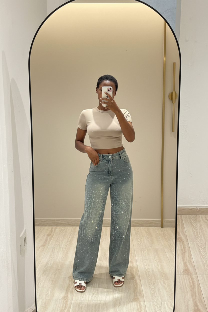 Calças Jeans Strass Luxe